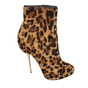 Christian Louboutin Big Lips Leopard Spiked Ankle Boots